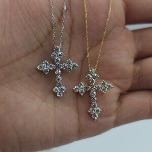 14Kt Gold 1 Ct Genuine Natural Diamond Cross Pendant Necklace